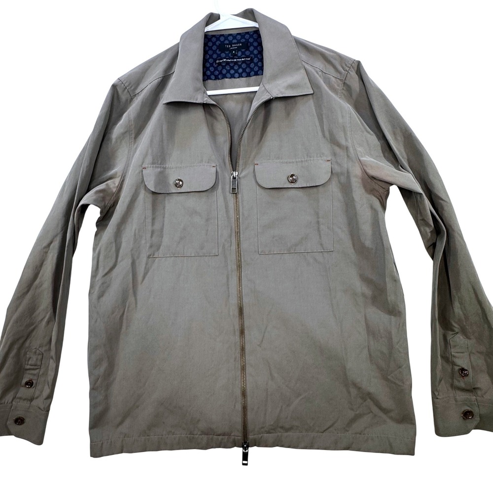 Ted Baker Double Zip Up Shirt Jacket Mens 4 (Large) Taupe Full Zip Preppy Casual